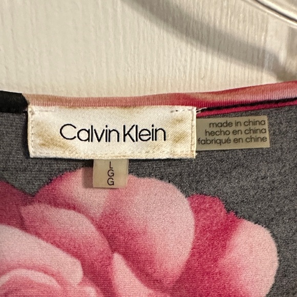 Calvin Klein Black Top with Pink Rose Allover Print - Picture 3 of 6